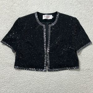 ✏️Montage Collection Mon Cheri Black Fully Beaded Short Sleeve Evening Jacket 8P
